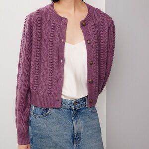 NWT Polo Ralph Lauren Cable Bubble Knit Cardigan XL Purple Wool Alpaca Fisherman